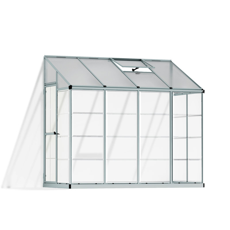 Palram - Canopia Hybrid 4' W x 8' D Lean-To Hobby Twin Wall Polycarbonate Aluminum Frame Greenhouse Kit - Silver