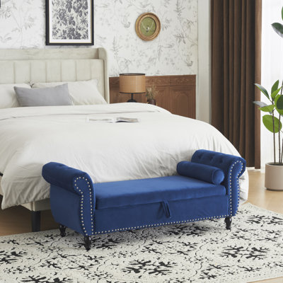 Banc repose-pieds rectangulaire en velours avec rangement et 1 coussin décoratif