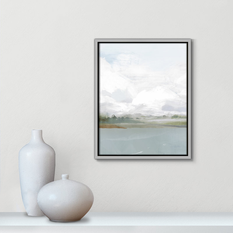 All Shore Watercolor Canvas Painting Print with Wood Floater Frame , 15.5" H x 12.5" W, Silver