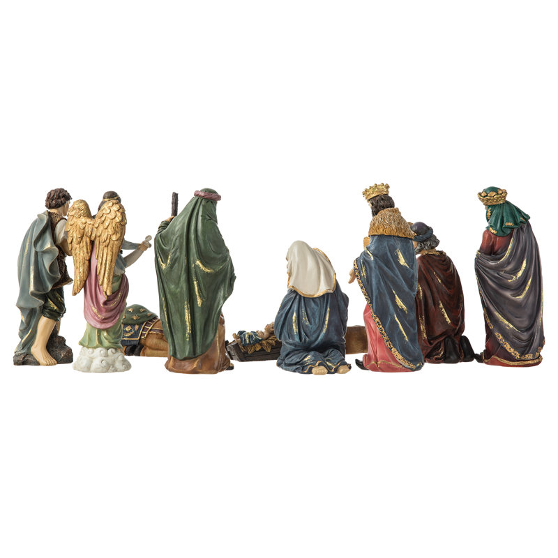 Ensemble de 12 figurines de crèche de Noël, H 10 po x l 26 po x P 4 po, Brun
