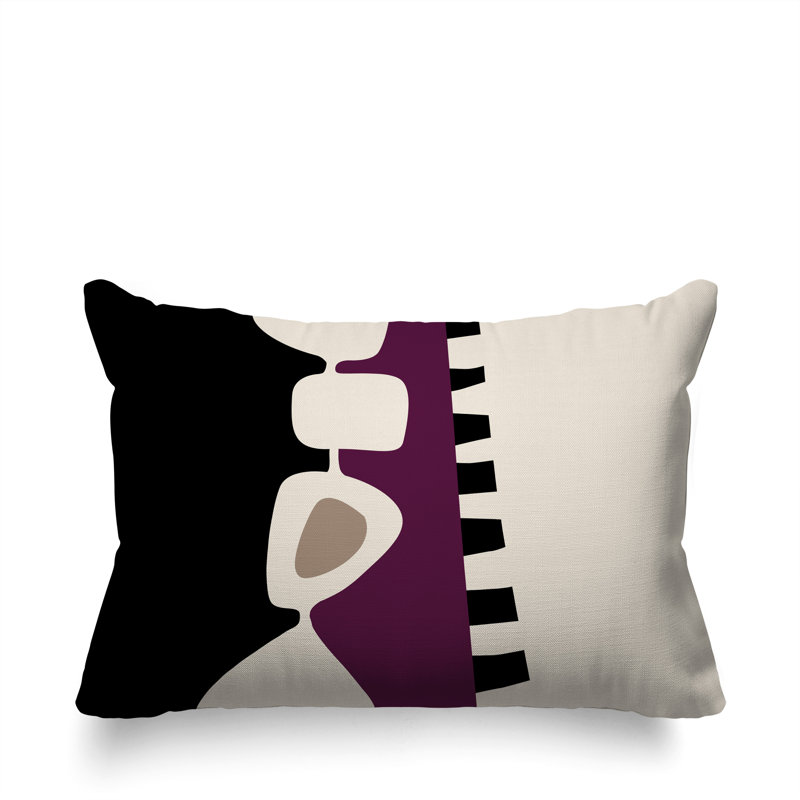 Oreiller rectangulaire réversible intérieur / extérieur Kanai, H 14 po x l 20 po, Mauve / noir / blanc cassé