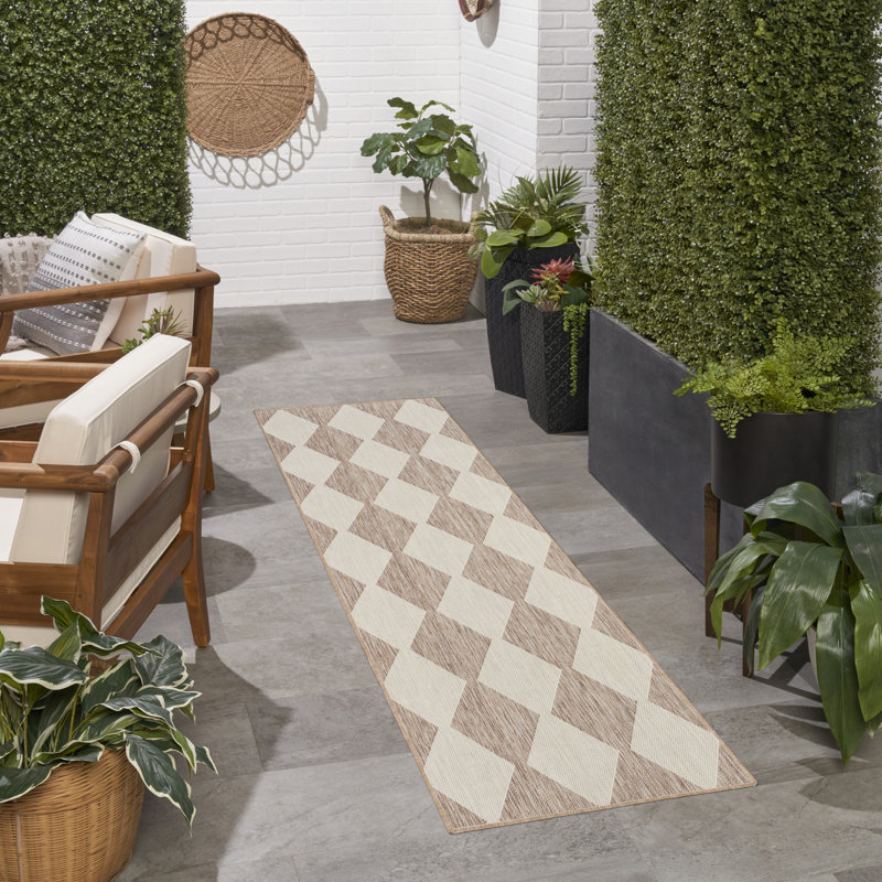 Rectangle Positano Indoor/Outdoor Area Rug, Beige, Runner 2' x 6'