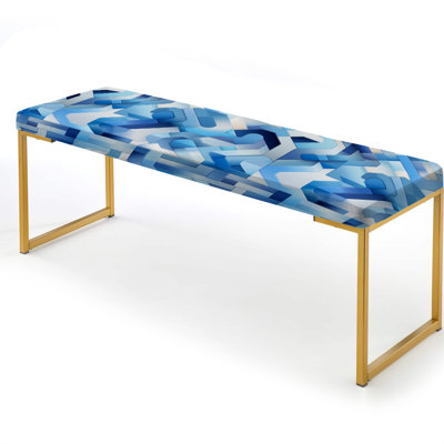 Blue And White Striped Symmetry - Geometric Upholstered Gold Bench