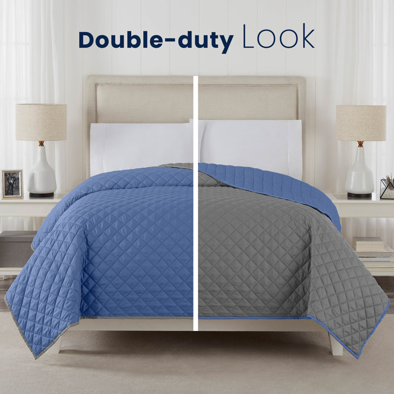 Martex Reversible Coverlet, Full/Queen , Ceil Blue/Gray