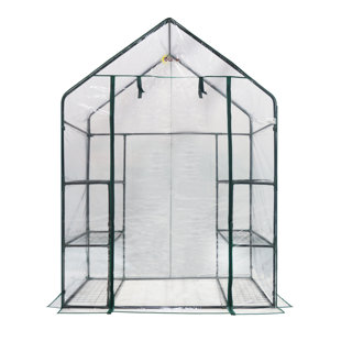 Serre accessible de plain-pied de luxe avec couverture transparente, trois niveaux et six tablettes Machrus Ogrow