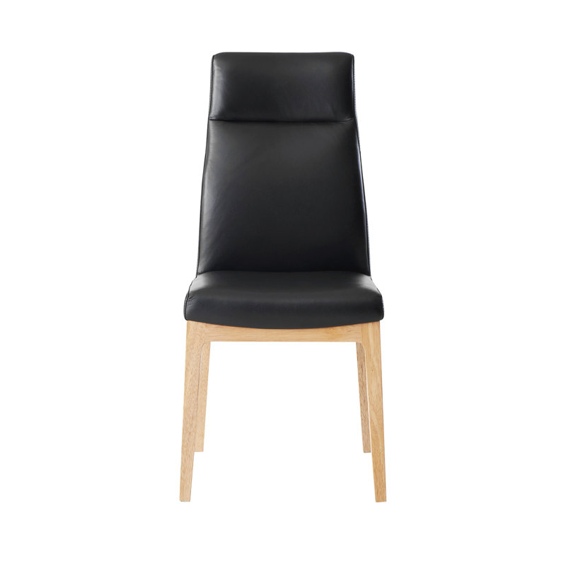Ensemble de 2 chaises d'appoint en cuir noir Raquan avec finition noyer, chaises de salle à manger ou d'appoint élégantes