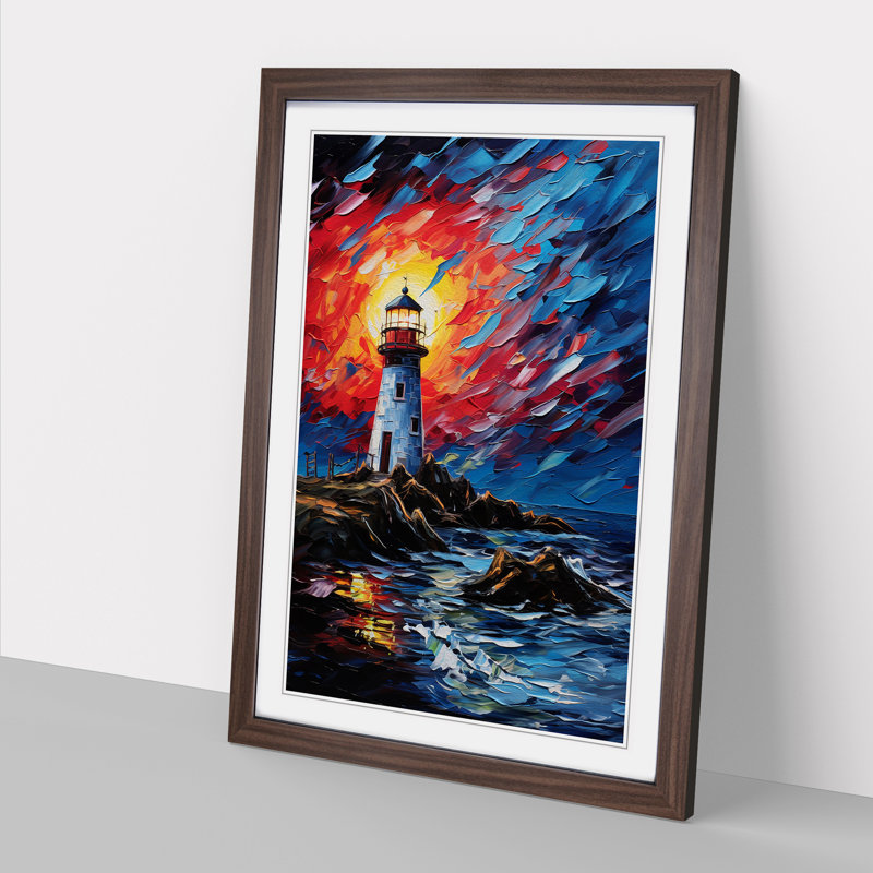 Lighthouse Expressionism No.3 - Single Picture Frame Print on Wood, 46cm H x 34cm W x 2cm D, Walnut