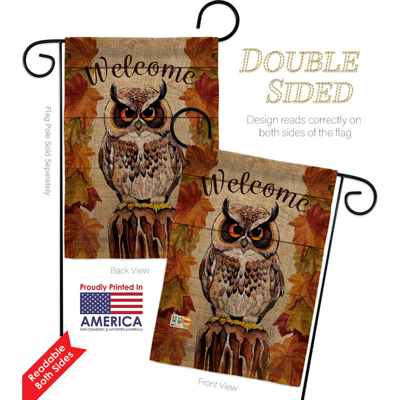 Hibou à l’aspect du jardin amis amis, de polyester décoratif de 2 côtés 18,5 x 13 po ensemble de drapeau, Toile de jute