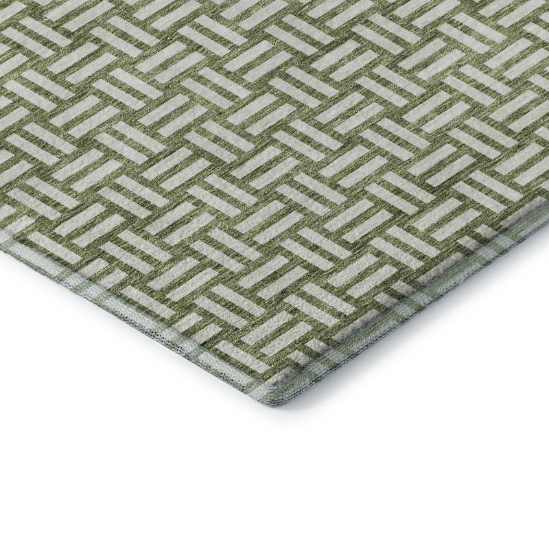 Premium Machine Washable Prisco Green Rug, Rectangle 3' x 5'