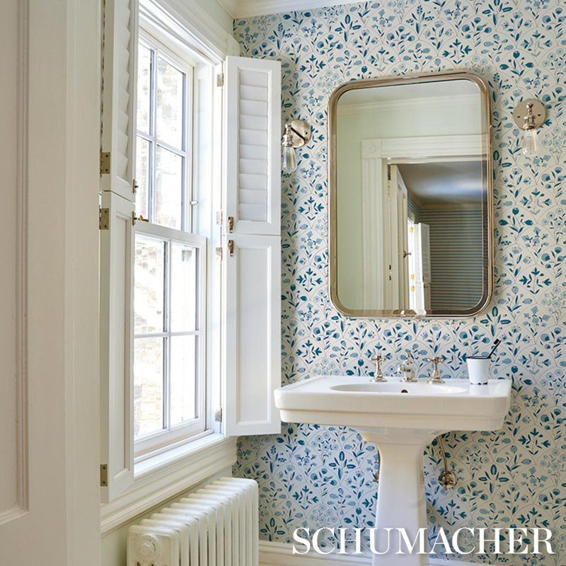 Frances Scallop Floral Wallpaper, Blue