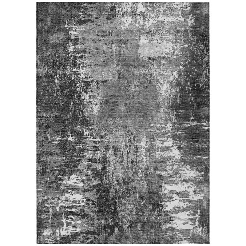 Tapis extérieur gris anthracite lavable abstrait 3 pi x 5 pi