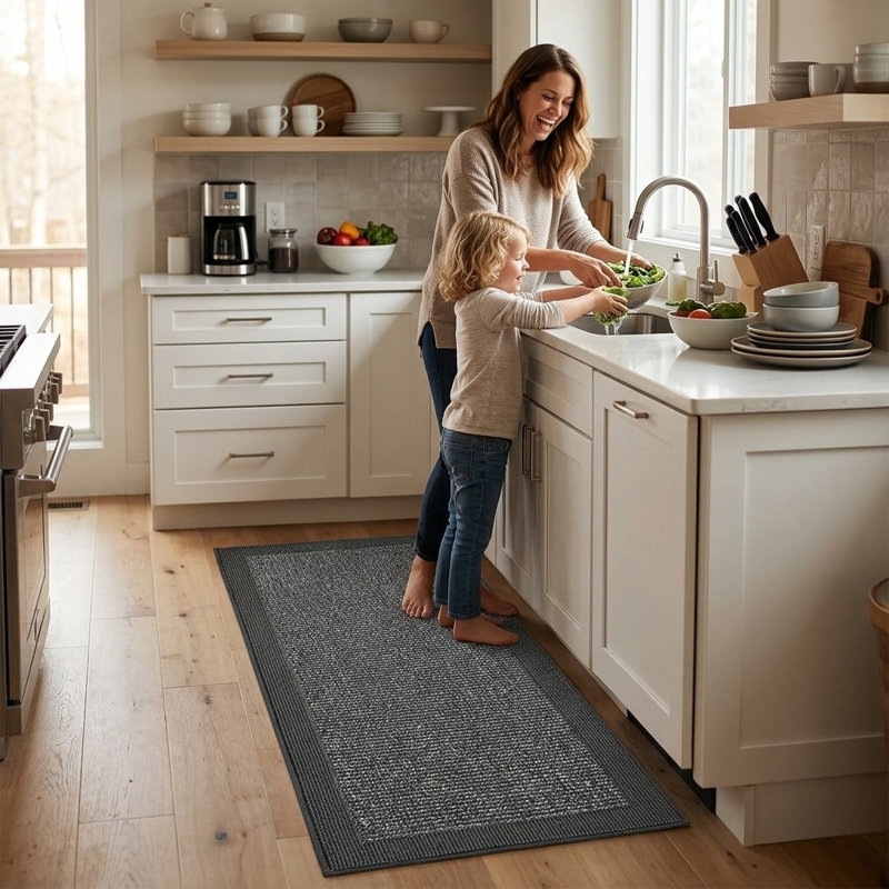 Tapis de cuisine antidérapant et antitaches, lavable à la machine, Gris anthracite