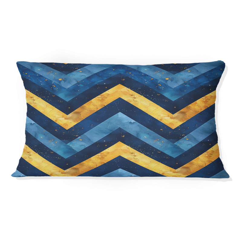 Blue Gold Chevron Patterns IV - Modern Lumbar Pillow