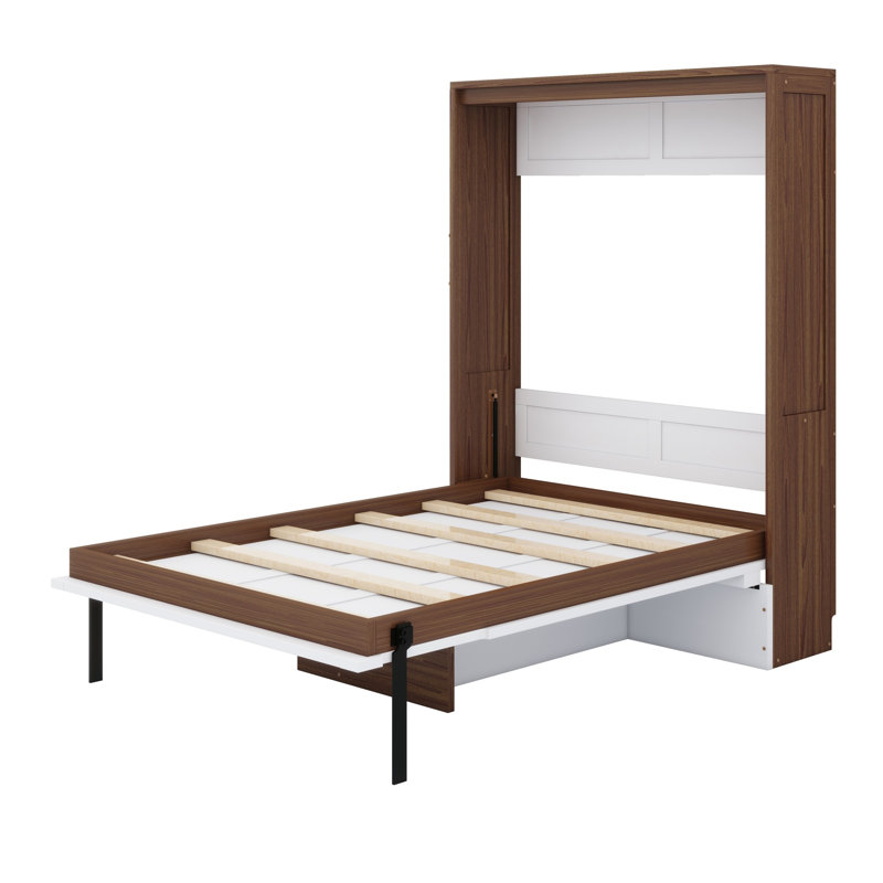 Lit escamotable avec bureau escamotable Murphy, Noyer / Blanc
