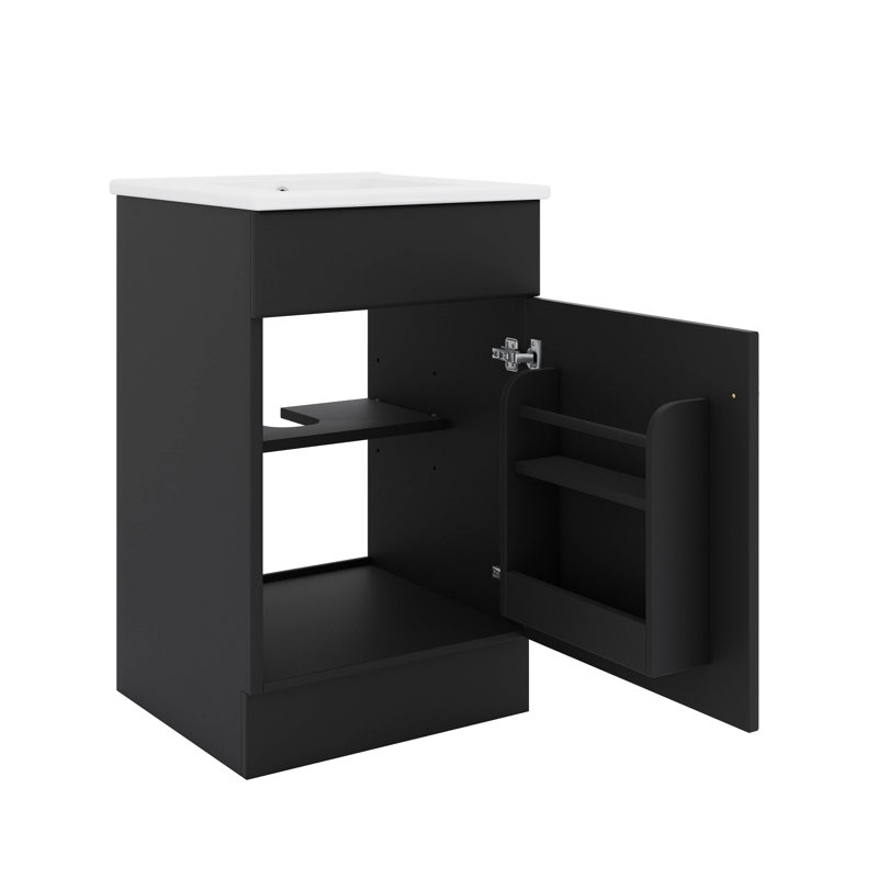 Meuble-lavabo de 20 po avec lavabo, meuble-lavabo avec tablette de porte et tablette réglable, Noir, noir, noir, noir