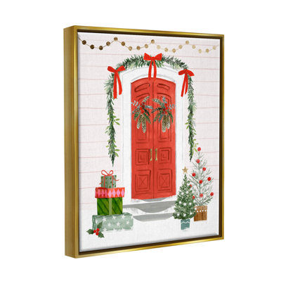 Red Jolly Christmas Doorway par Victoria Barnes - Peinture sur toile