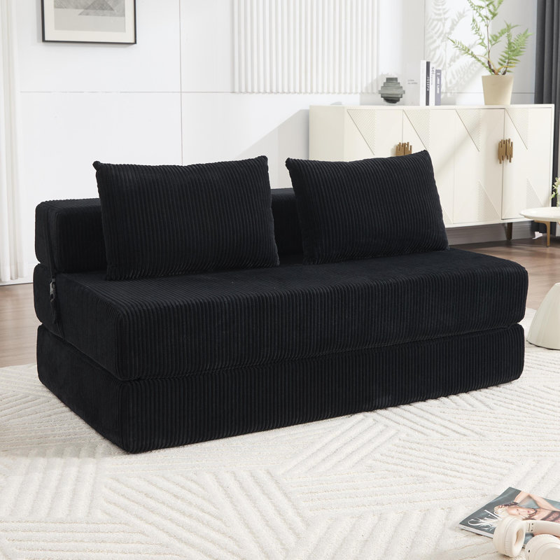 Canapé-lit pliable en velours côtelé avec 2 coussins Boneless, Noir