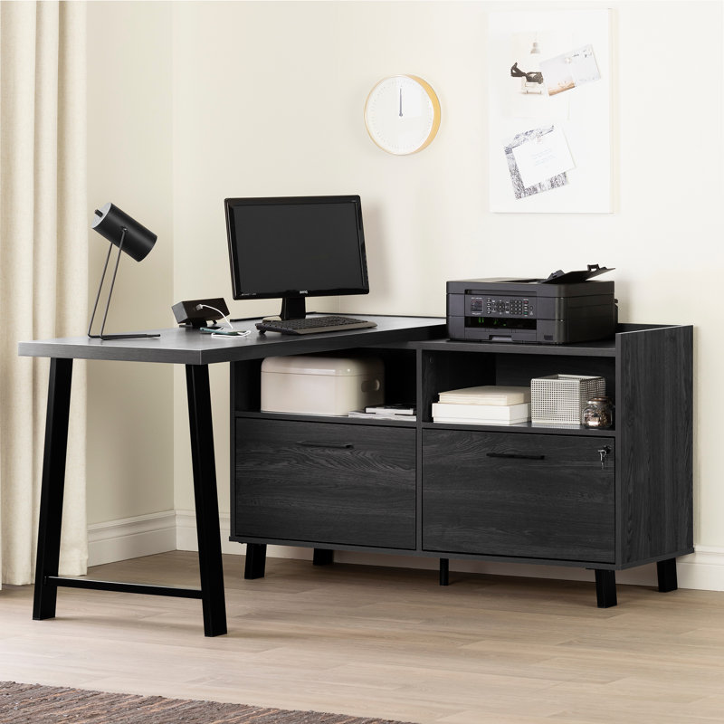 Bureau en L avec prises intégrées Pearsall, Chêne gris