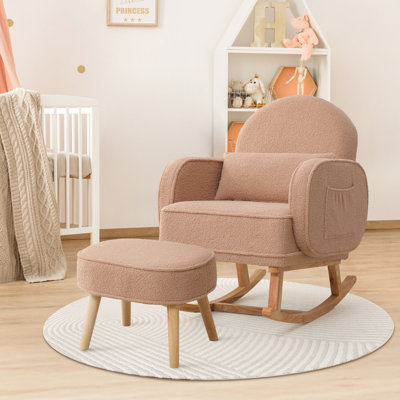 Upholstered Teddy Rocking Chair With Ottoman