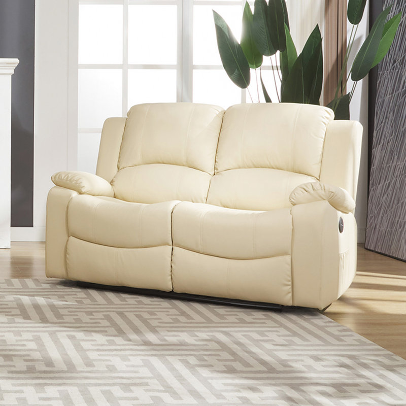 Abelle 2 Seater Faux Leather Electric Reclining Sofa, Cream Faux Leather