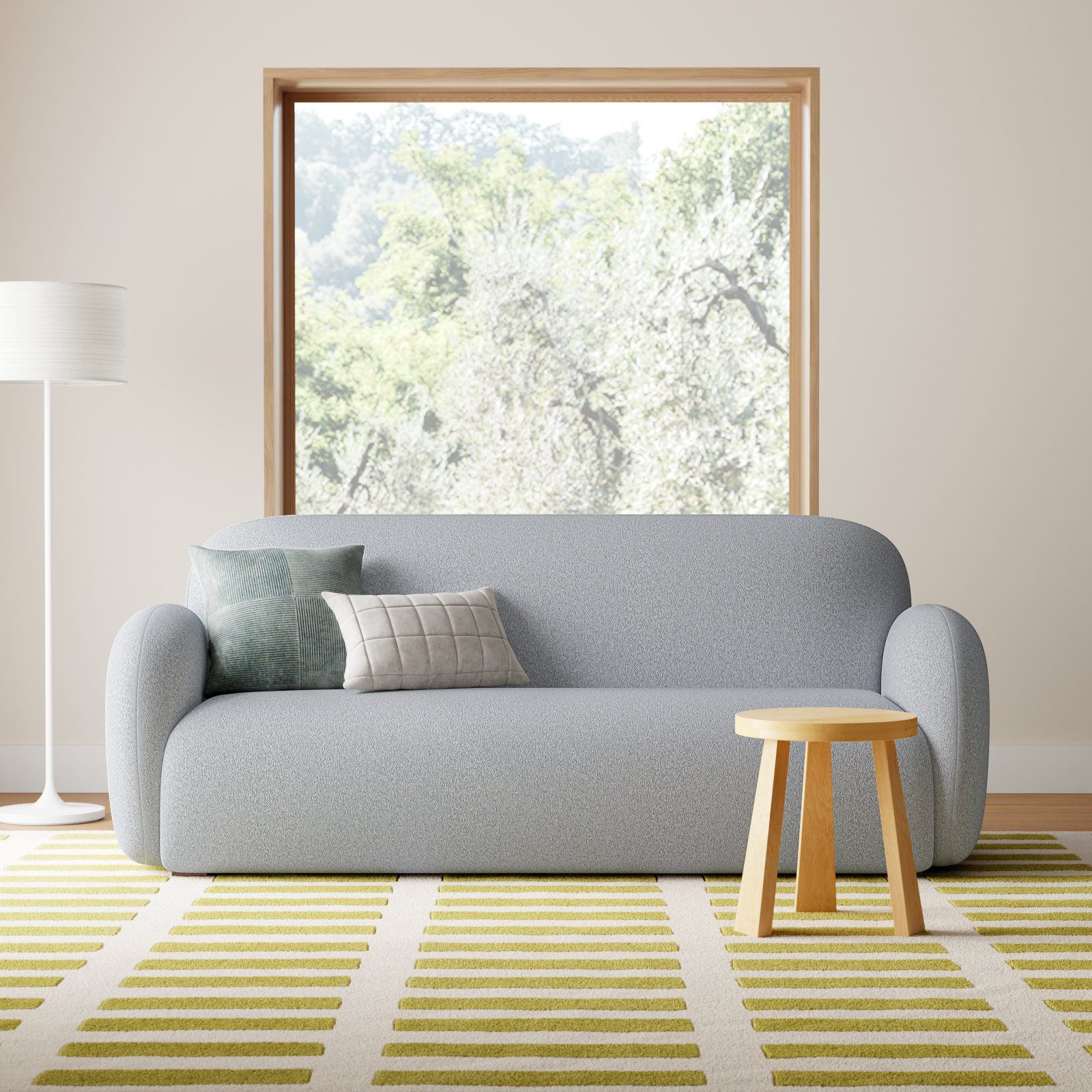 Soria 83" Upholstered Sofa, Champagne Boucle