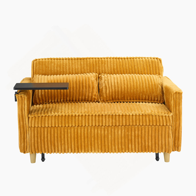 Versatile Transformable Sofa with Movable Tabletop and USB Ports for Relaxation, Yellow, 29.92" H x 35.43" W x 54.13" D