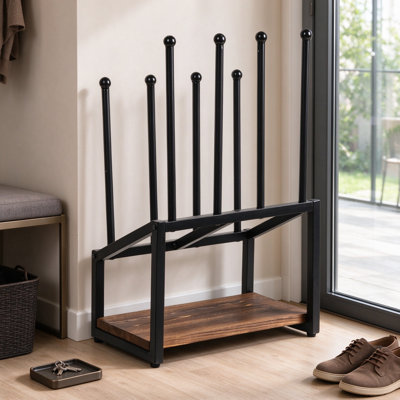 Industrial Metal and Burnt Wood Boot Rack with Shoe Shelf, Freestanding Rustic Entryway Organizer, Non-Slip Floor Protector for Mudroom, Garage, or Closet