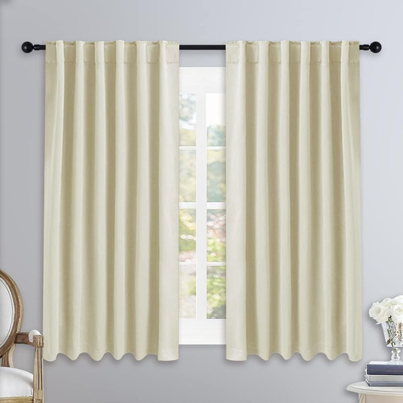 Blackout Curtain Light & Noise Reducing Room Darkening Drapes for Bedroom/Living Room/Kitchen, 2 Pieces, Beige, 52" W x 54" L