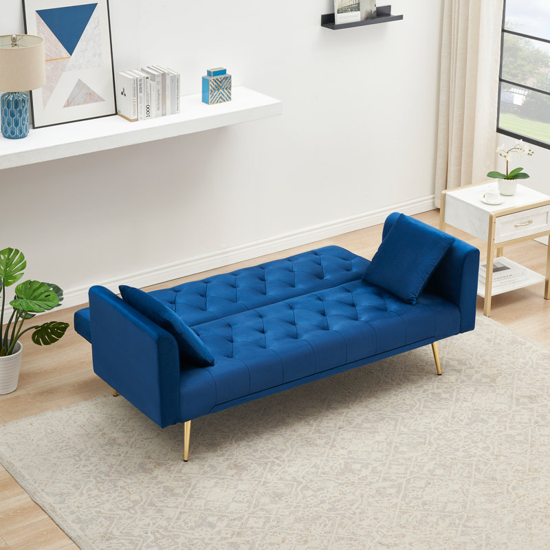 Cathal Velvet Sleeper convertible love seat sofa, American retro velvet, suitable for small living room, bedroom, Blue