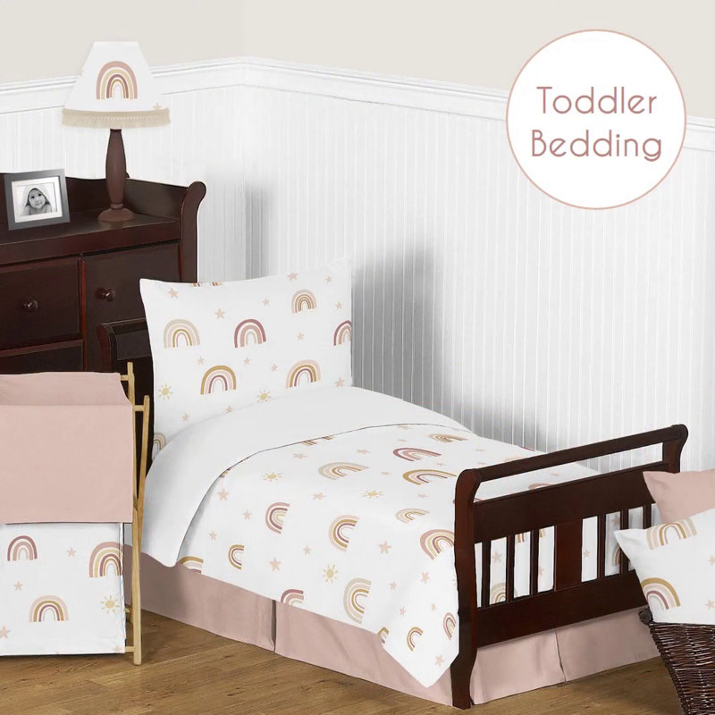 Boho Rainbow Pink and Beige Baby Bassinet Fitted Sheets Set