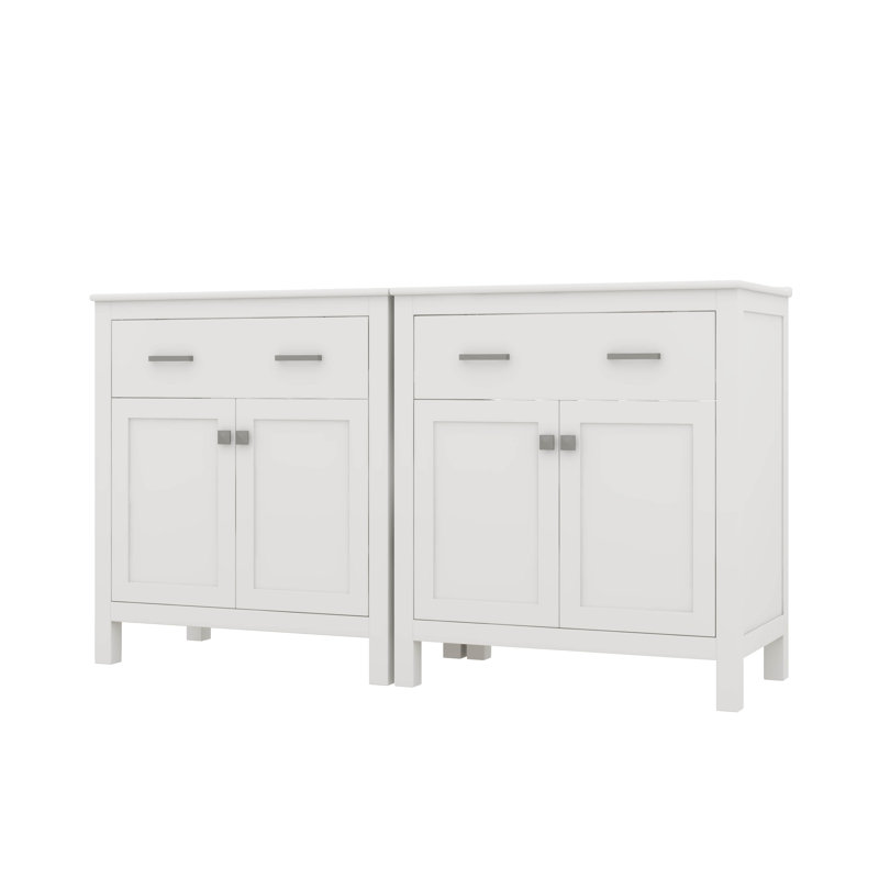 Ensemble de meuble-lavabo double 60 po avec lavabo double 60 po, tablette réglable et portes à fermeture en douceur, Blanc