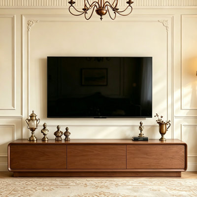 78.7"Modern walnut wooden TV Stands features three thickened handleless drawers with rounded corners No Assembly Required