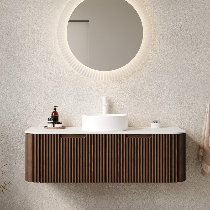 Meuble-lavabo de salle de bain mural avec tiroirs, pré-assemblé, Noyer foncé, 48"