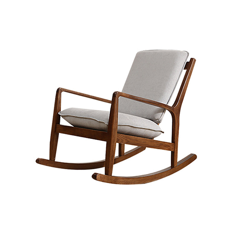 Chaise berçante simple en bois massif, Brun foncé, Blanc cassé