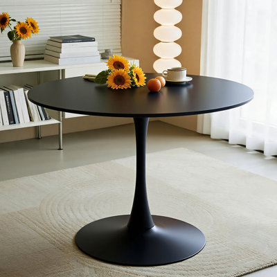 Black Round Dining Table,Modern Dining Table, Dining Table,Mdf Tabletop And Iron Spray-Painted Matte Base,Oval Dining Table,Mid Century Coffee Table For Living Room 31.5-Inch,Home Kitchen,Small Places