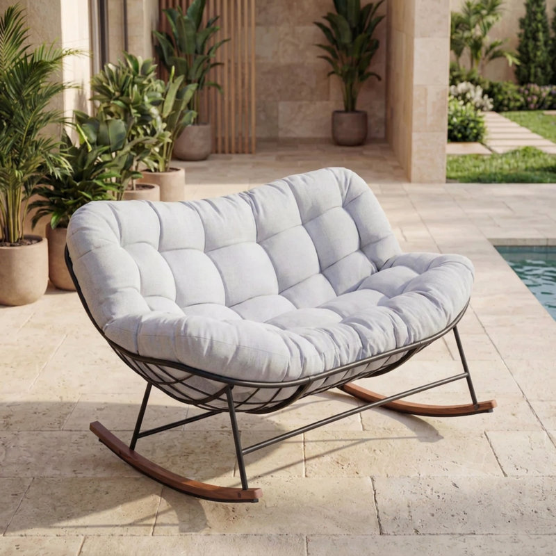 Chaise berçante d'extérieur en acier Gifty, Gris