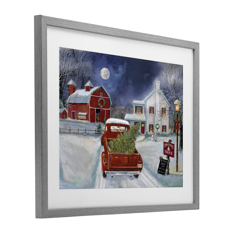 Saisie de la ferme dans un arbre de Noël, reproduction sous verre, conception de Ruane Manning, Cadre de ferme gris
