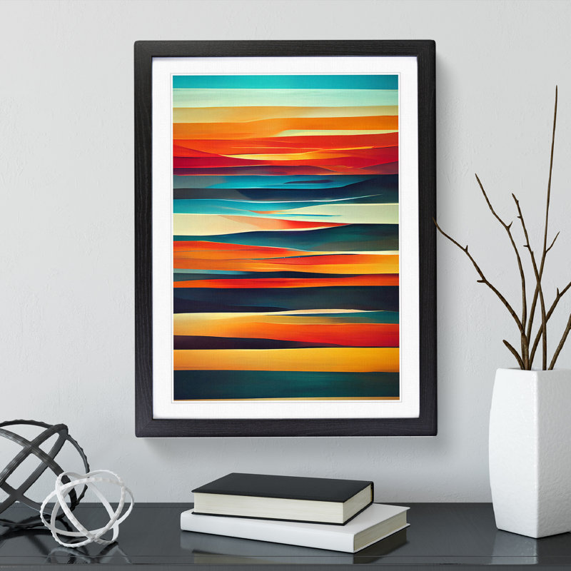 XV1022-4289X Sunset Abstract Art No.4 - Single Picture Frame Print, 34cm H x 25cm W, Black Framed
