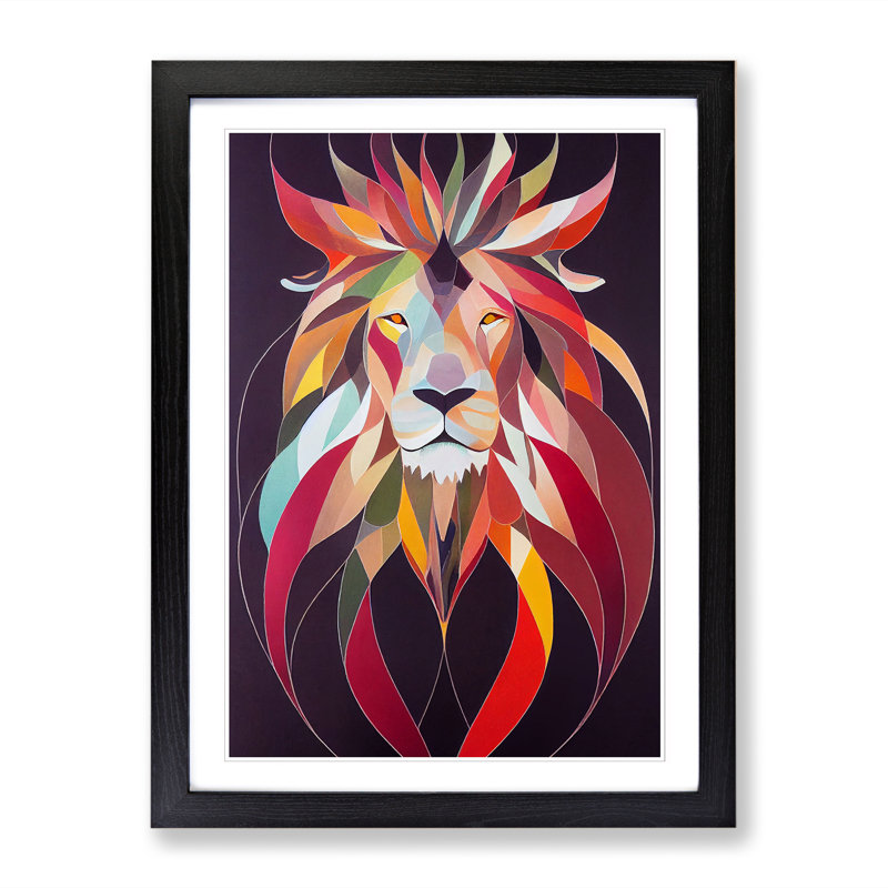 Contemporary Lion Vol.3 - Single Picture Frame Print, 34cm H x 25cm W, Oak Framed