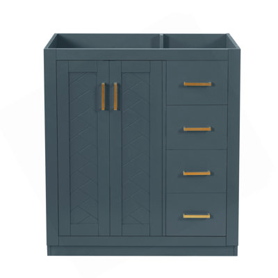 Ensemble de meuble-lavabo autoportant avec cadre en bois massif 30 po, 3 tiroirs et portes à fermeture douce