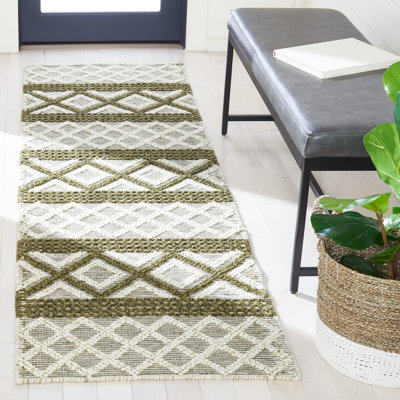 Geometric Hand-Woven Wool and Cotton Area Rug