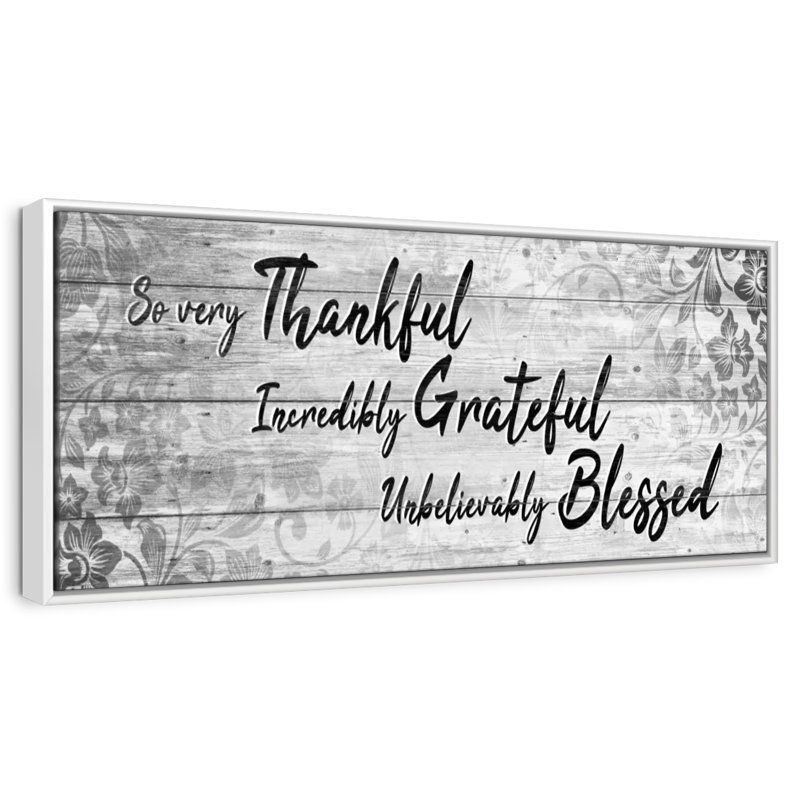 Plaque murale «Thankful Grateful Blessed IV», Cadre flottant blanc, 31 po x 11 po