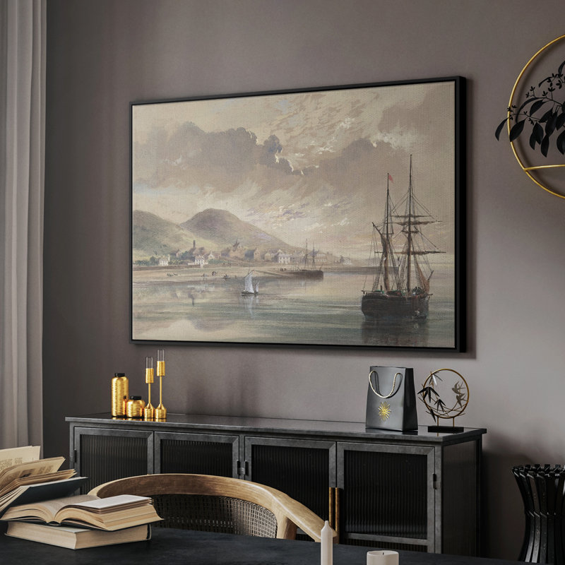 «Vintage Nautical Print-Cxxx» sur, Toile avec cadre flottant noir, H 27 po x l 41 po x P 2 po