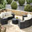 11 Half-Moon Sectional Outdoor Patio Furniture - With Tempered Glass Coffee Table, Washable Cushion Covers, For Fun Time Round Breathable Cushions, Water , Seating-40090447