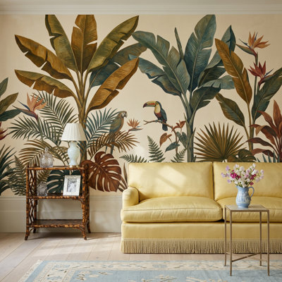 Jungle Foliage Wallpaper Tropical Toucan Removable Wall Decor