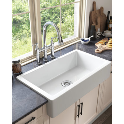 Deep Kitchen Sink, White Ceramic Apron, Undermount Single Bowl, And Stainproof, Bowl Kitchen, Scratch-,