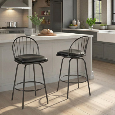 Novalee 26" Fixed-Height Counter Stools with Removable Cushion & Metal Legs (Set of 2)