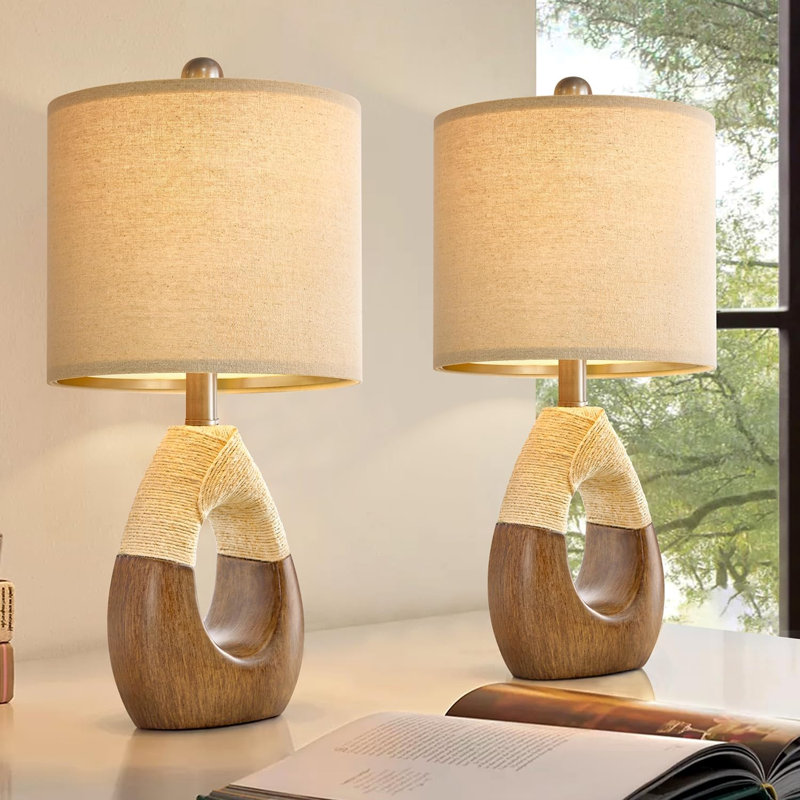 Ensemble de salon et de chambre à coucher Boho 2 Petite maison de campagne en rotin Lampe de table de chevet à décoration rustique de 19 po pour bureau compatible avec les ampoules intelligentes (n'inclut pas les ampoules)