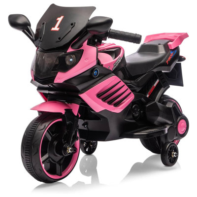 6V Kids Ride On Motorcycle w/Training Wheels, Electric Bike Toy w/Headlight, Horn & Music, Gift for Ages 3-6