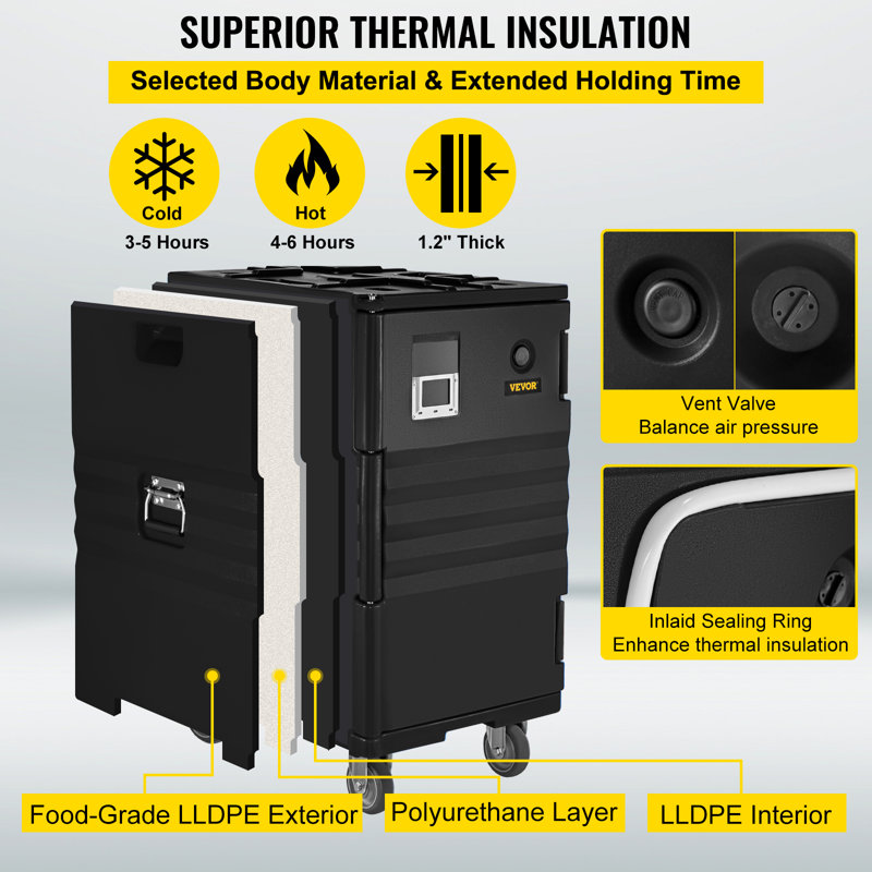 Black 109Qt Insulated Food Carrier with Wheels and Handles